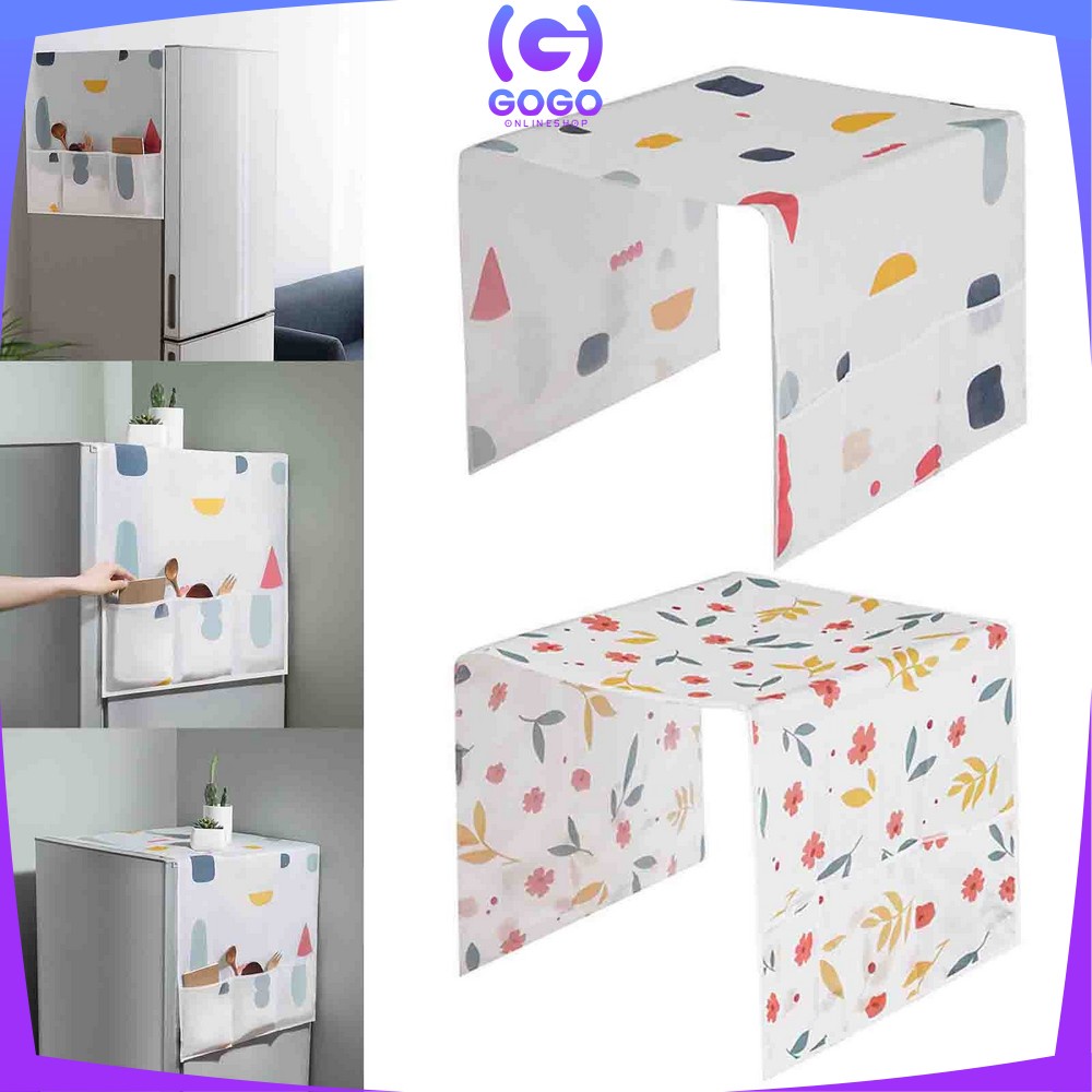 GOGO-C116 Cover Penutup Kulkas Anti Air Sarung Alas Taplak Kulkas Waterproof Dgn Tempat Penyimpanan