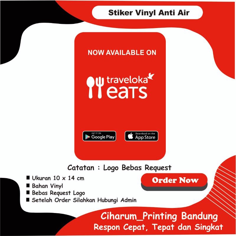 

Stiker Vinyl Traveloka Eats Laminasi Glossy Anti Air