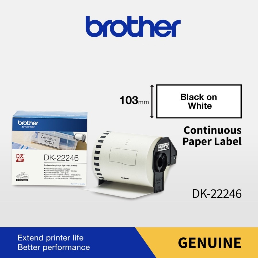 

Brother Continous Length Paper Tape Black On White DK-22246