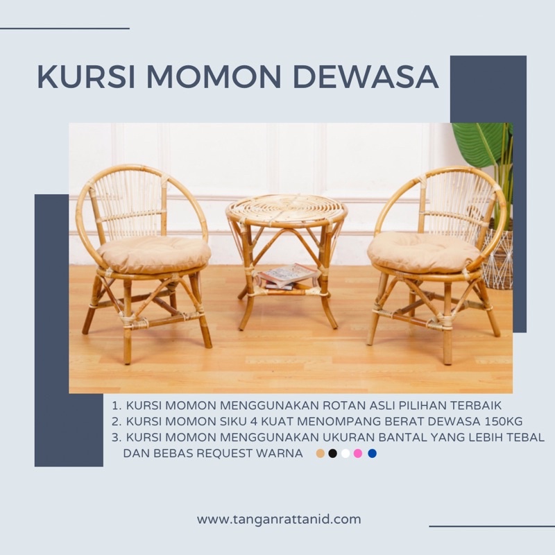 KURSI TERAS MOMON ROTAN DAN MEJA 1 SET / KURSI ROTAN TERAS / KURSI TAMU ROTAN ASLI FINISHING