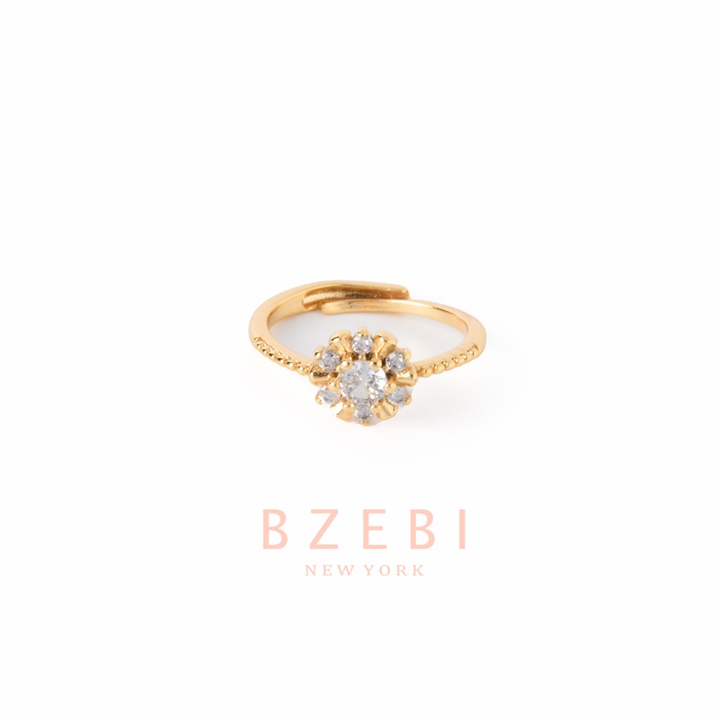 Bzebi Cincin Lapis Emas 18k Model Terbuka Adjustable Hias Berlian Gaya Korea Untuk Wanita 239r