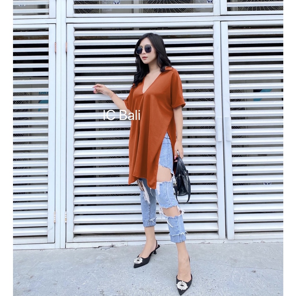 GLOSIR LONG SQUARE V NECK TOP ATASAN BLOUSE WANITA AIRFLOW KRINGKLE