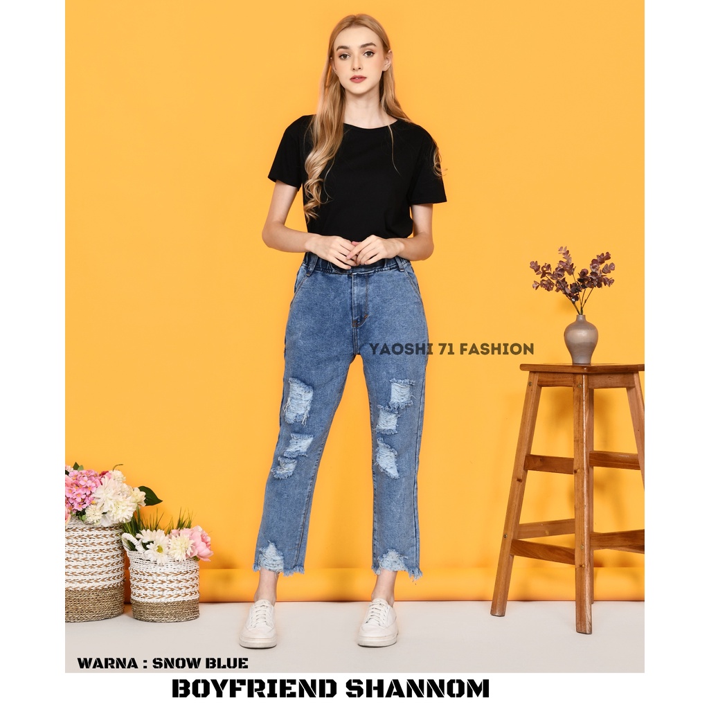 YAOSHI - Celana Panjang Denim/Jeans Wanita- Boyfriend Jeans  Shannom Doblel Button