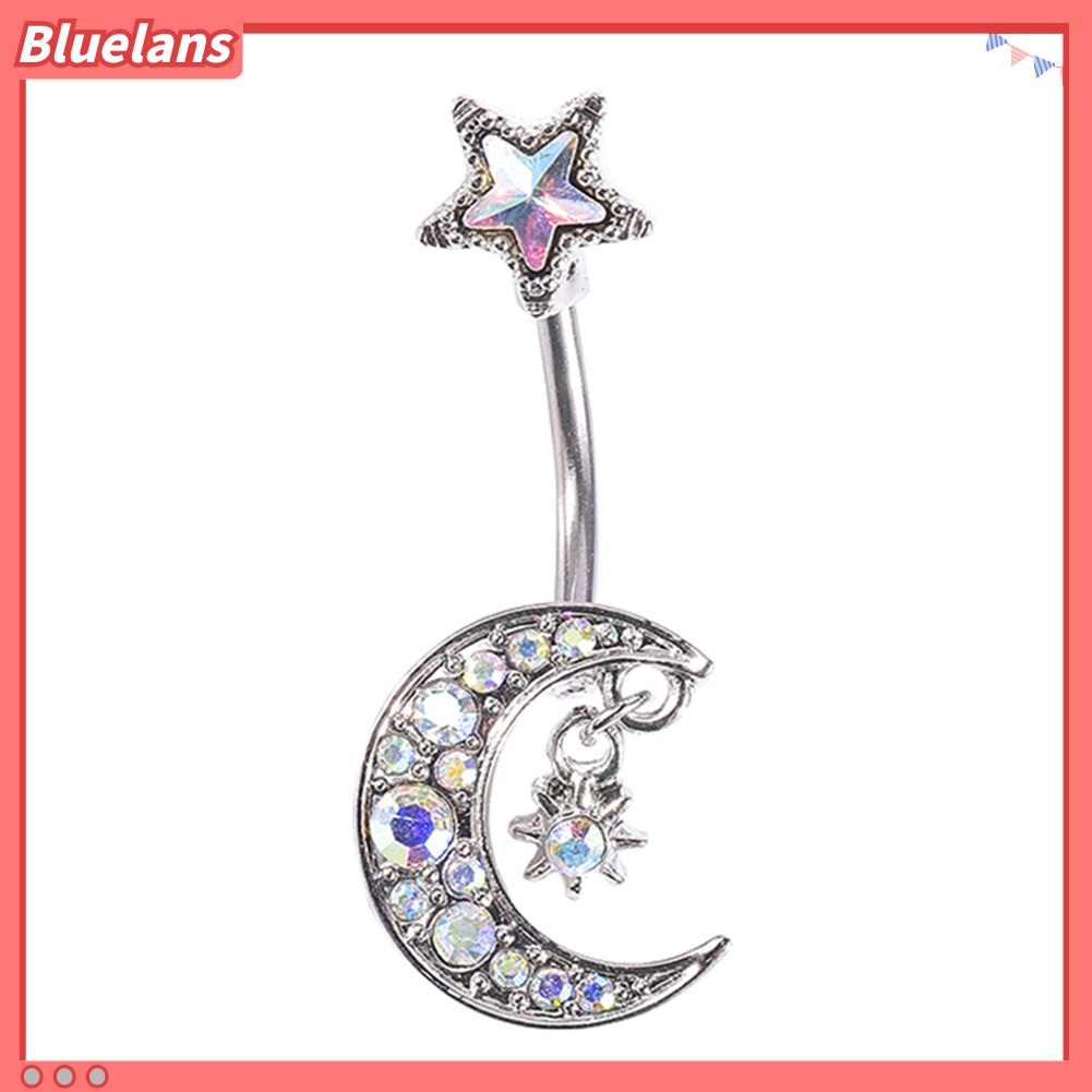 Cincin Tindik Tubuh Bentuk Bulan Bintang Aksen Berlian Imitasi Warna-Warni Untuk Wanita