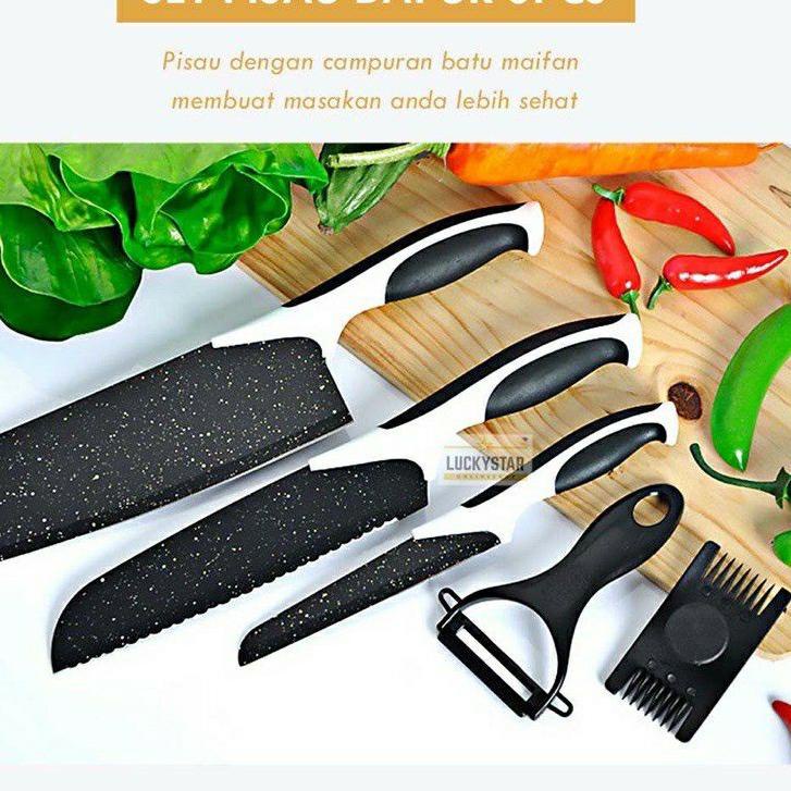 Kualitas Terbaik--[ACQ] Pisau Dapur Keramik Set 5in1 + Peeler