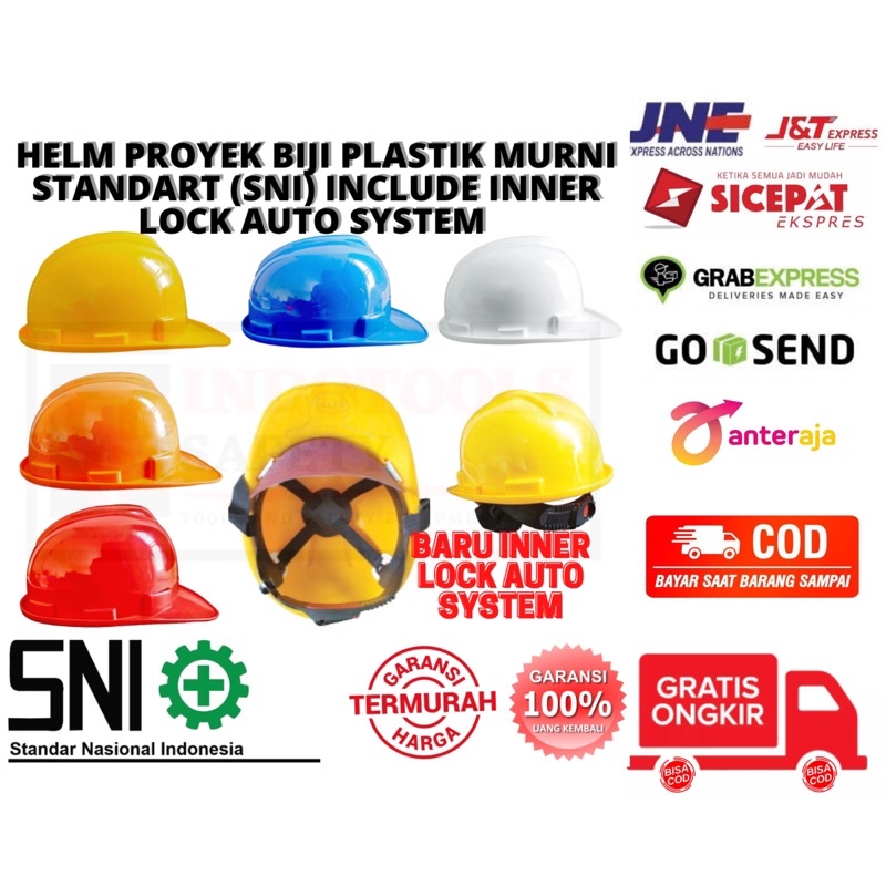 BISA COD HELM PROYEK V-GUARD SAFETY SNI STANDART WARNA CERAH PPASTIK BIJI MURNI (ORANGE,KUNING,BIRU,PUTIH,MERAH) LENGKAP DENGAN TALI DAGU INNER AUTOLOCK SYSTEM