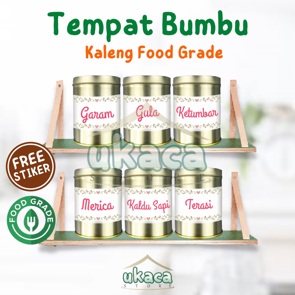 Toples Tempat Bumbu Dapur Estetik Kayu Kaleng Food Grade Aesthetic Free Stiker Label Perlengkapan Ru