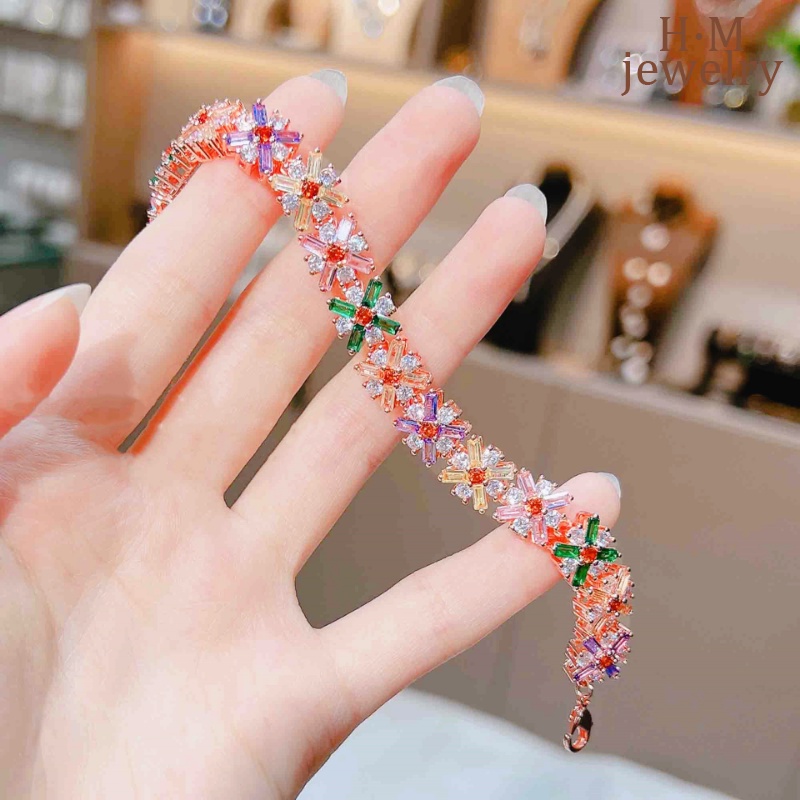 Gelang Tangan Zircon AAA Warna Permen Berkilau Untuk Wanita