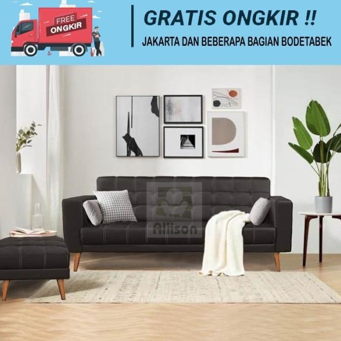Sofa Ruang Tamu Minimalis 3 Seater dan puff Warna Hitam