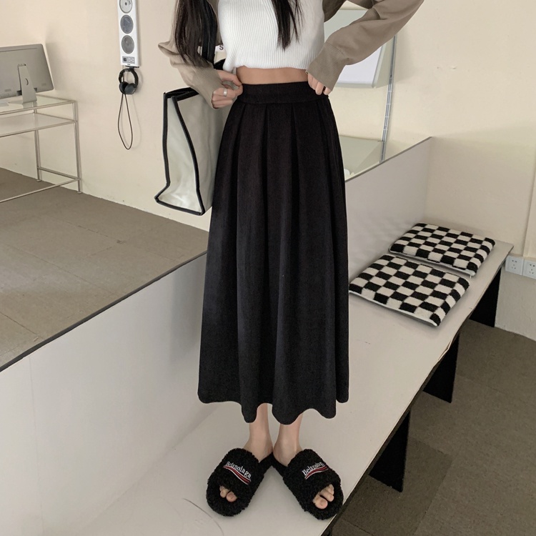 Rok Wanita Terbaru Oversize Korean Style Vintage Rok Plisket Premium Hitam Panjang Korduroi High Waist Rok Selutut