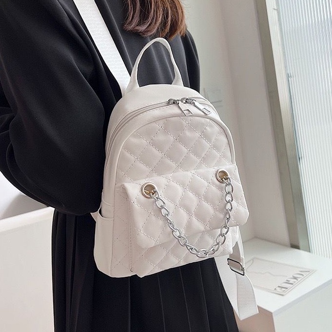 [littlecrab] Tas Ransel Mini Backpack Kecil With Additional Chain Tas Mini Selempang Unik Berkualitas Bahan Kulit Imut Tali Adjustable Serbaguna Multifungsi Korean Style