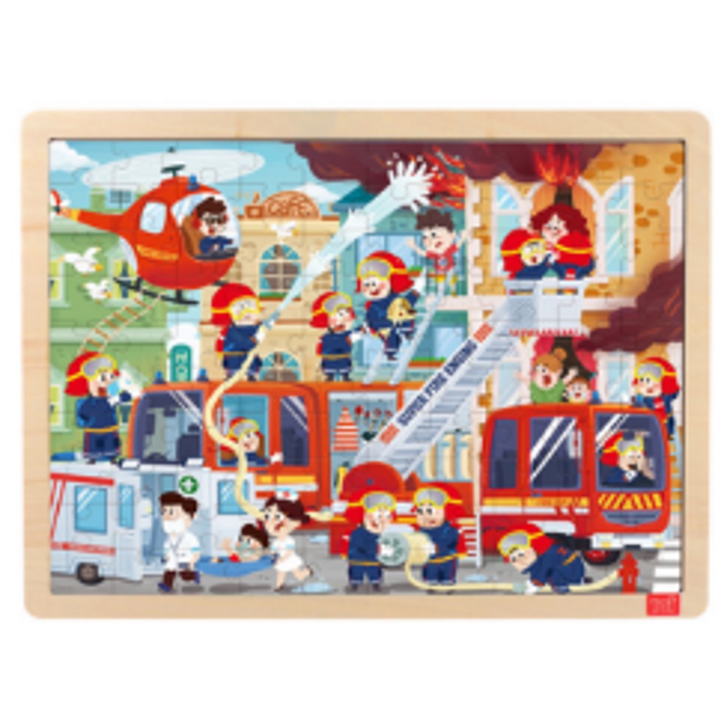 Toi 100 Pcs Puzzle Kayu Tema Si Jago Merah Kebakaran Kota Pemadam Kebakaran Mainan Edukasi Anak