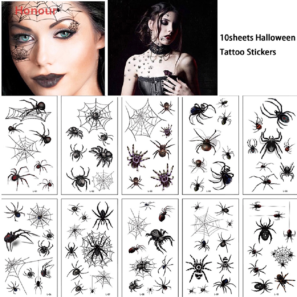 Image of (Honor) 10 Lembar / Set Stiker Tattoo Sementara Motif Luka Darah / Laba-Laba / Vampire Untuk Cosplay Halloween #7