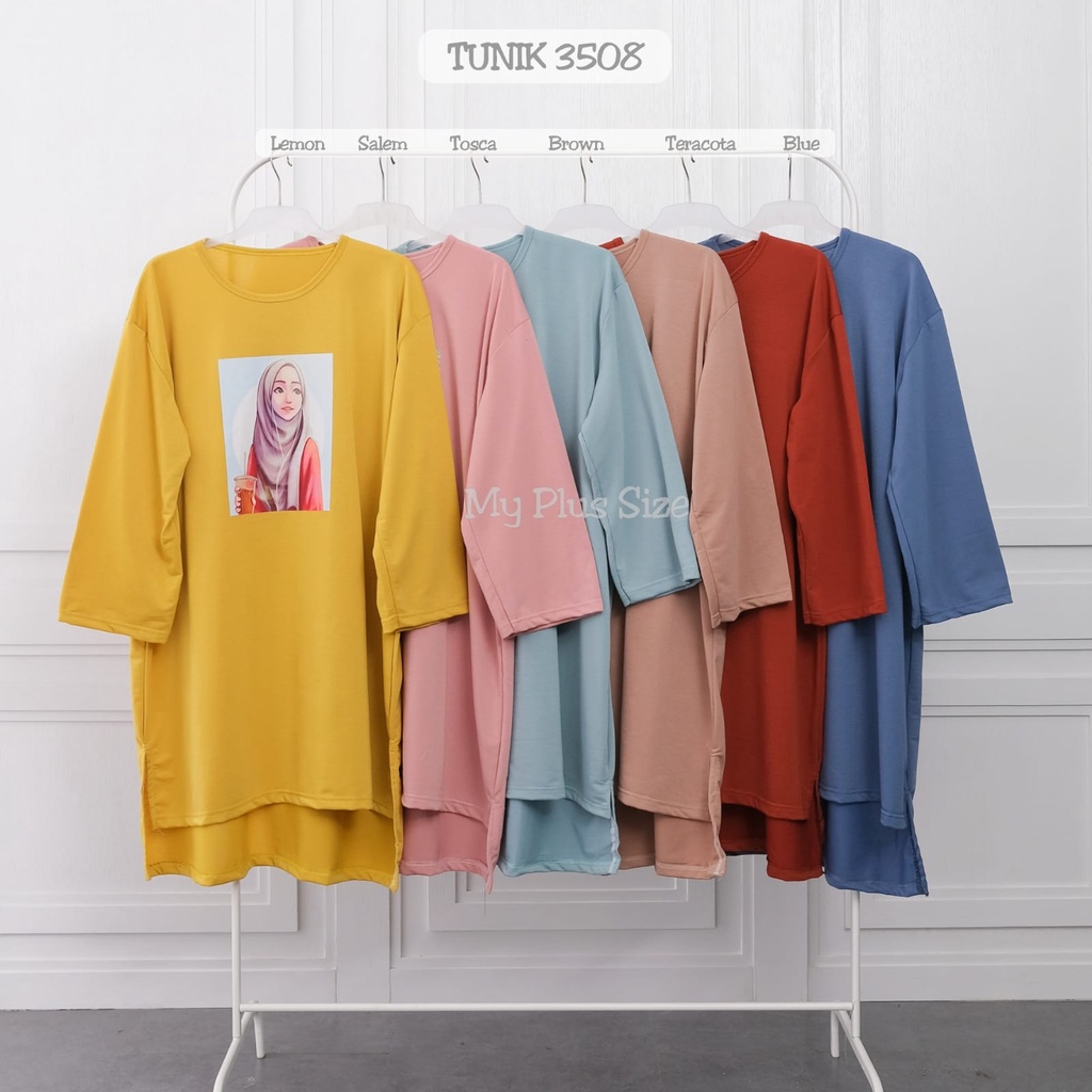 Tunik Kaos Sablon Jumbo 3504, 3506, 3508, 3510, 3512. Ld 130 cm