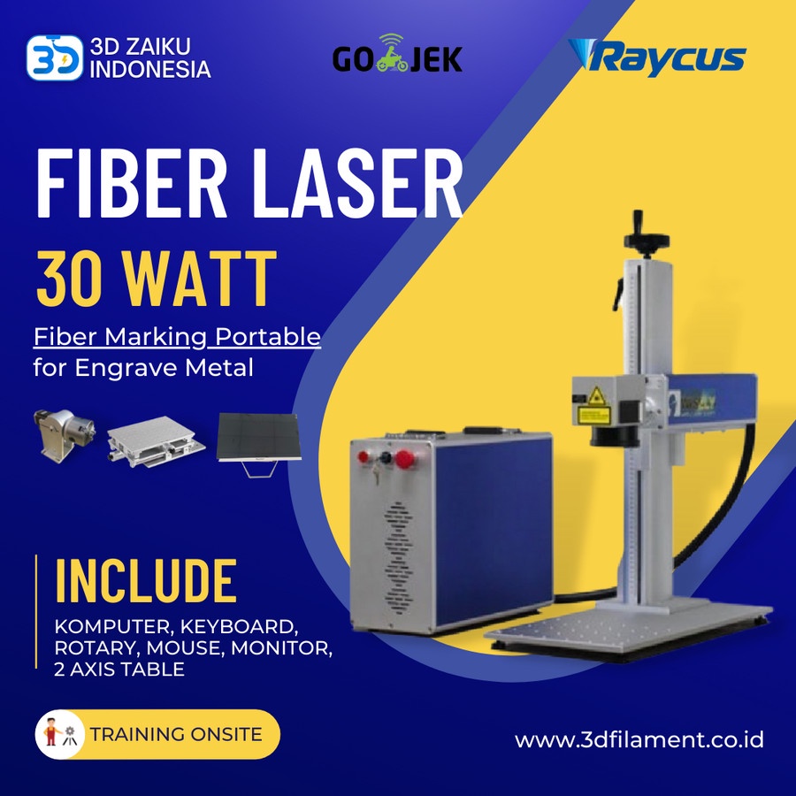 Zaiku Fiber Laser Marking with Rotary 30 Watt Grafir Engraving Besi Metal Emas