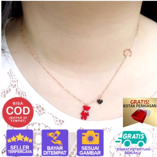 Lovelybutik - Kalung Titanium Anti Karat Kalung Red Bear New Kalung Titanium Wanita Terbaru Ukuran 45 cm  BONUS KOTAK PERHIASAN