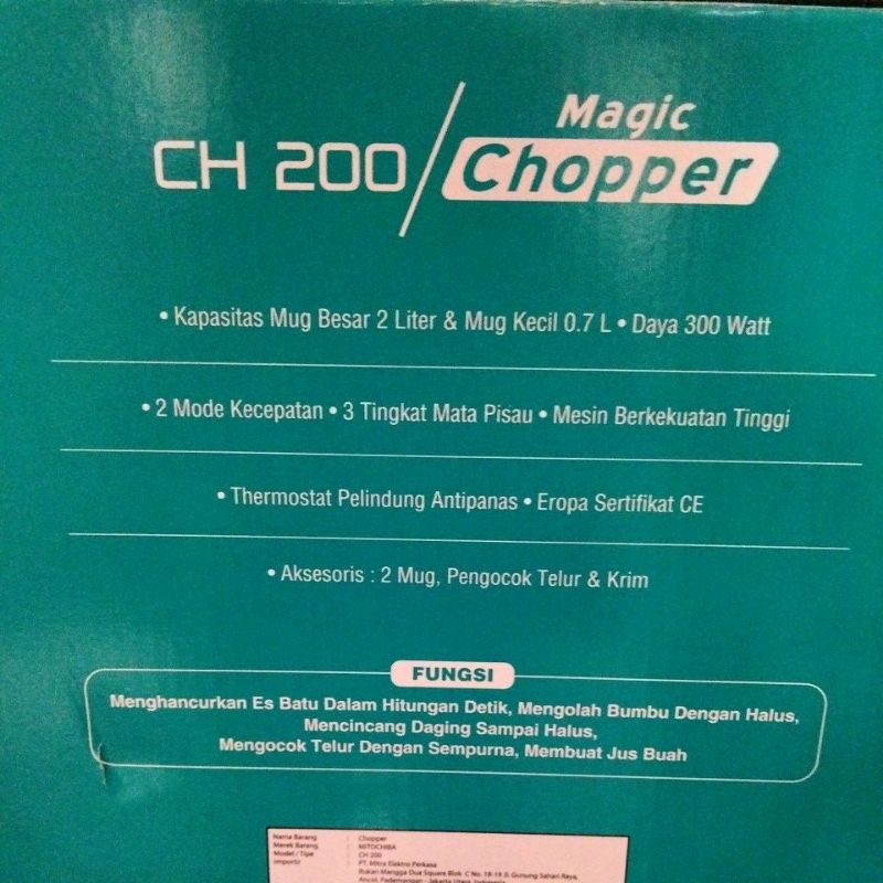 FOOD CHOPPER BLENDER MITOCHIBA MITO CH200 CH 200 GARANSI RESMI