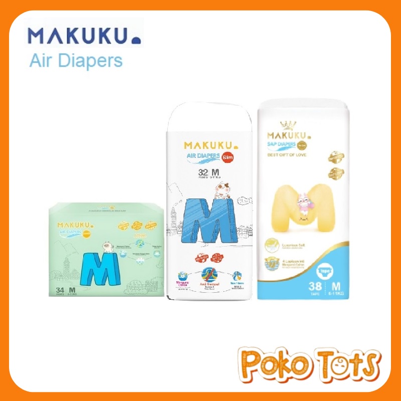 Makuku Air Diapers Tape Pro Care Slim M32/Pants Comfort M34 Popok Bayi Perekat/Celana Anti Gumpal Diaper Size M Isi 36&amp;34pcs