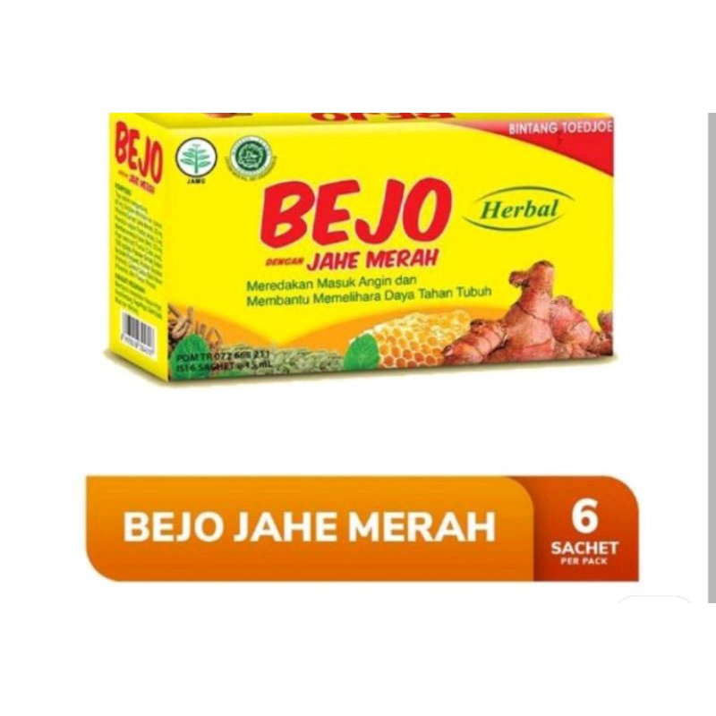 

Bejo Jahe Cair Herbal isi 6 sachet Bintang Toedjoe Kalbe / KEMASAN BARU Bejo Jahe Merah Liquid Masuk Angin isi 6 saset
