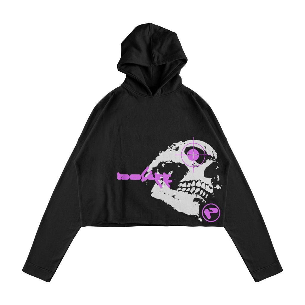 Sweater Hoodie Crop Punishment Skull Black Unisex