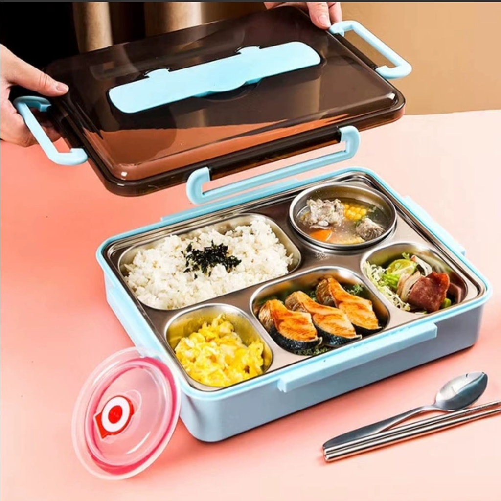 NEXXIO Lunch Box Kotak Makan 4 Sekat Stainless / Lunch Box Stainless Tahan Panas Dan Anti Tumpah