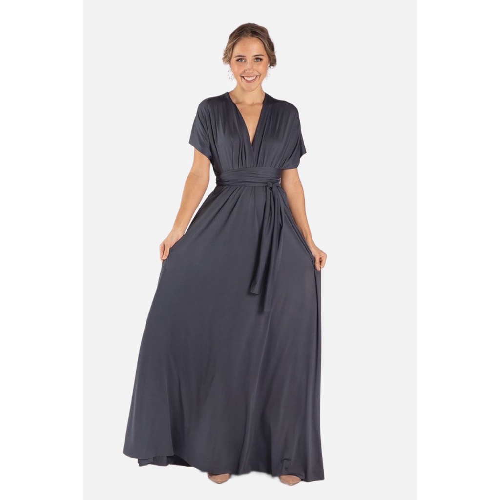 READY FREE KEMBEN Premium Multiway Dress Bridesmaid Convertible Infinity Dress Pesta Baju Pesta Party Dress Midnight Grey Dark Grey Abu Tua