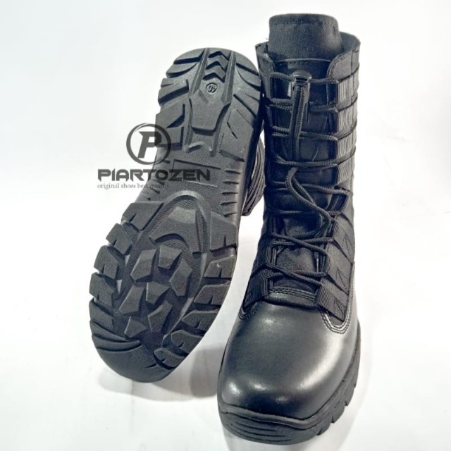 Sepatu PDL Pria Webbing Ninja dengan Tali Sleting untuk Dinas TNI/POLRI, Keamanan Satpam, Hitam Doff, Terbuat dari Kulit Sintetis yang Berkualitas.