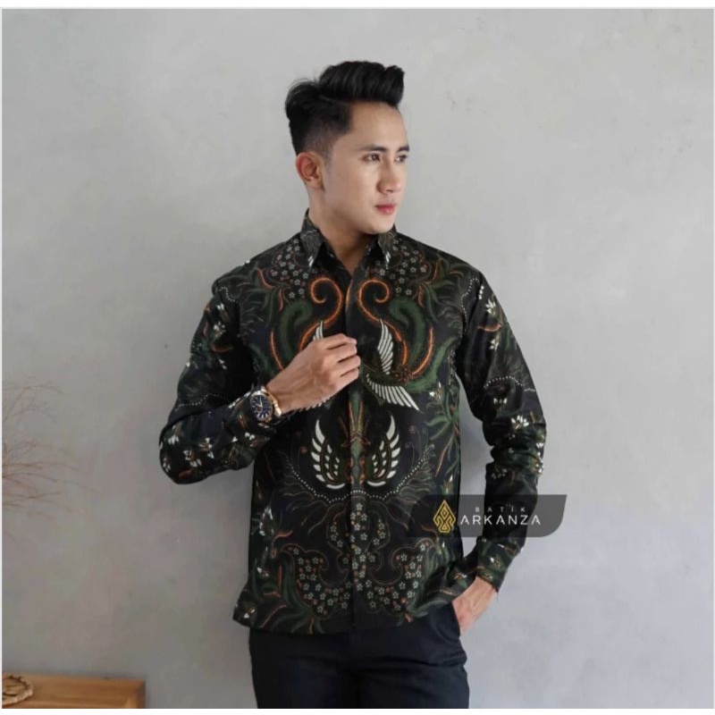 SAWONGGALING IJO KEMEJA BATIK SLIMFIT PRIA LAPIS FURING