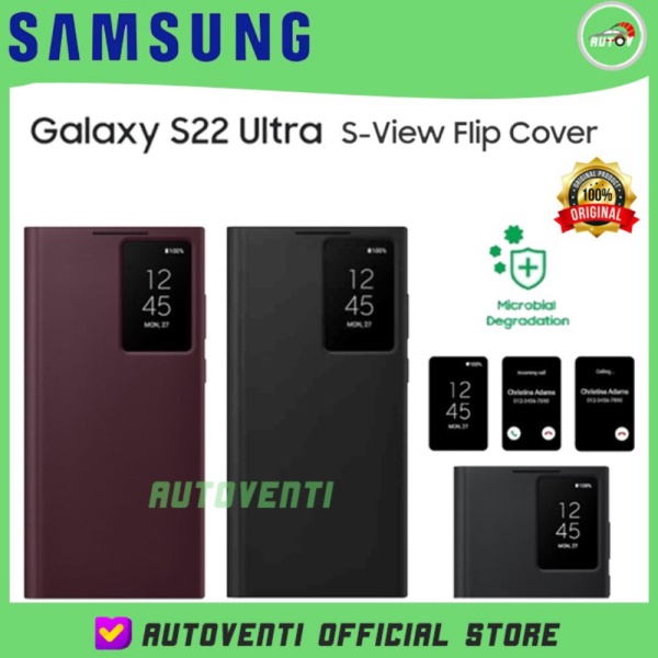 Unik Samsung Galaxy Case S22 5G Ultra Smart Clear View Flip Cover Original - BLACK Limited