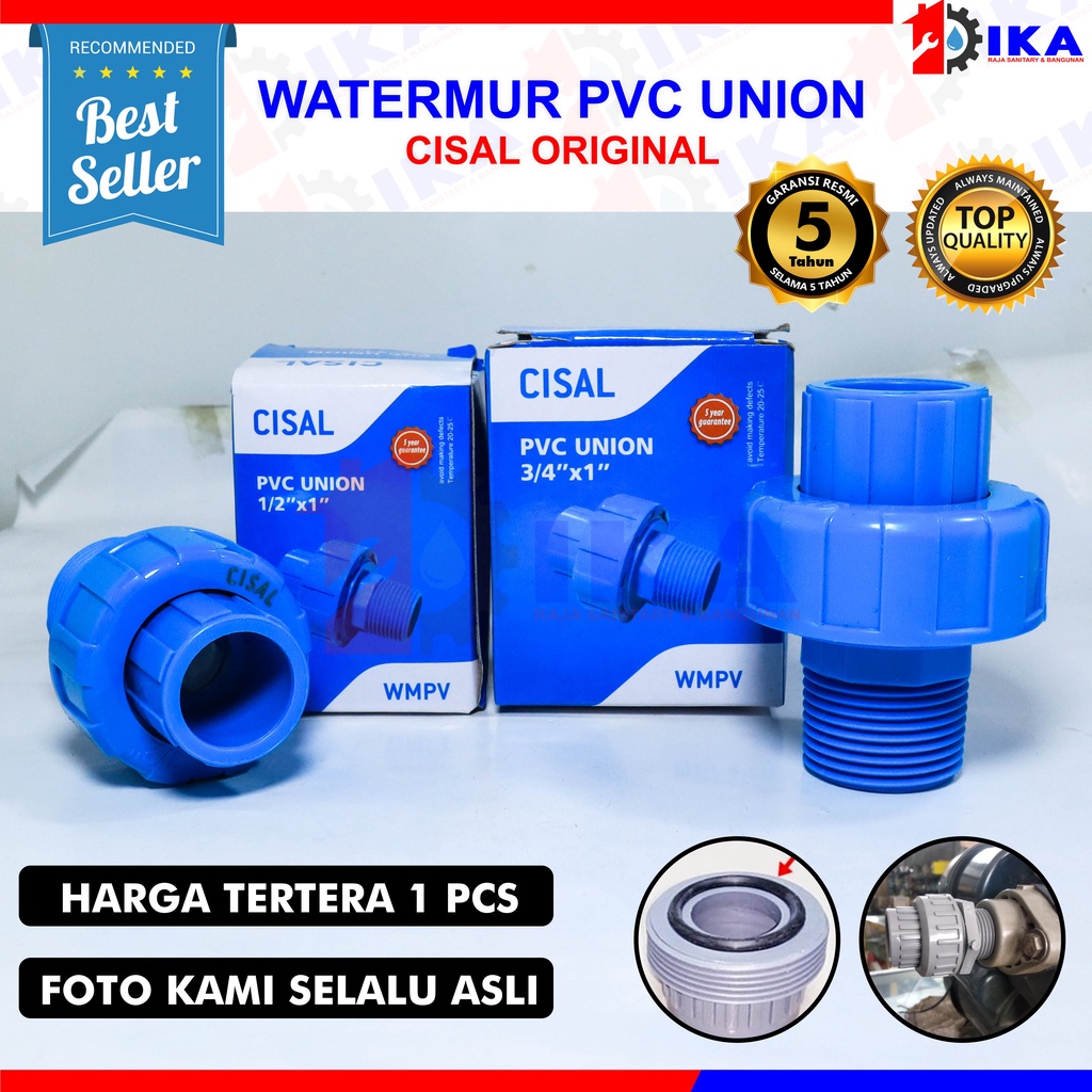 WATERMUR WATERMOOR POLOS &amp; DRAT LUAR PVC 1 - 1/2 - 3/4 INCH  WATER UNION SOCKET SAMBUNGAN DRAT PIPA