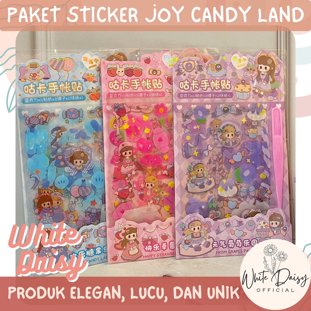 set sticker + pinset premium joy candy land gift set hadiah anak lucu