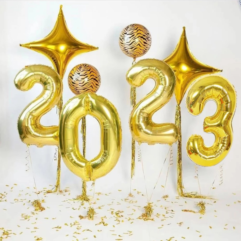 2023 Balon Aluminum Foil Motif Huruf Happy New Year Untuk Dekorasi Pesta Natal / Tahun Baru