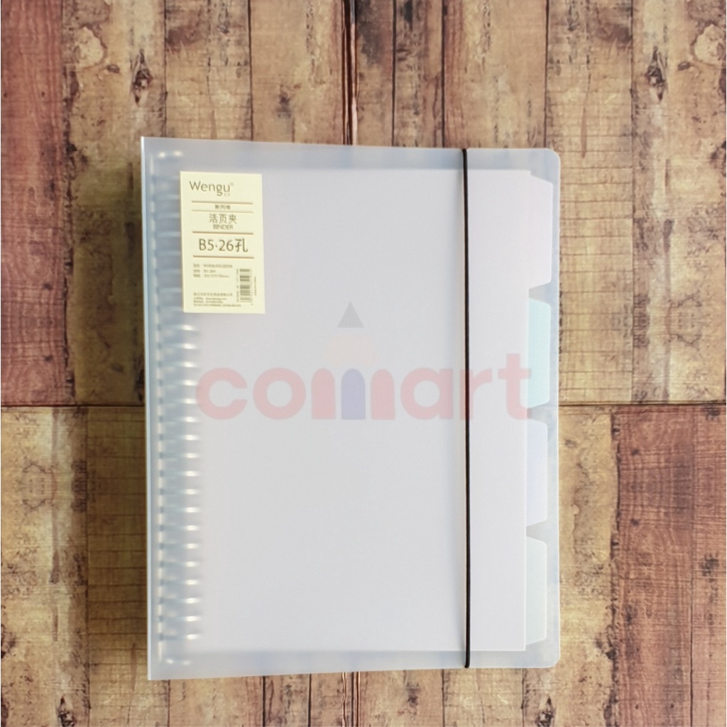 Map Binder B5 Wengu Transparant Tali Karet - Binder Note 26 Ring Plus Tali Bonus Divider / Pembatas - Binder File B5