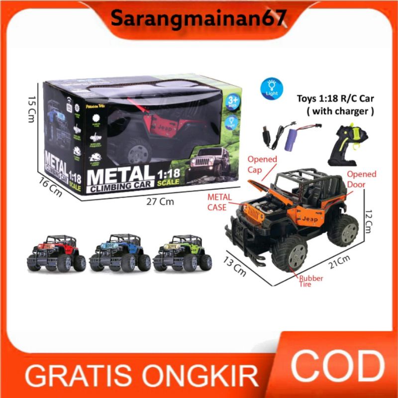 PR 17616 MAINAN ANAK MOBIL REMOTE CONTROL RC JEEP METAL SCALE 1:18 RC METAL CLIMBING CAR