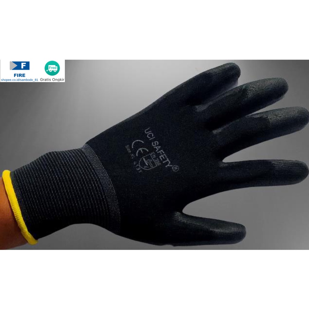 Sarung Tangan Telapak Tangan dilapisi karet Bahan Nylon Polyester Elektronik Assembly Static Multi Purpose Polyurethane Kerja Palmfit Safety Gloves Security Dilapisi Karet Industri Pabrik Uci Safety Motor Bengkel otomotif Bagunan