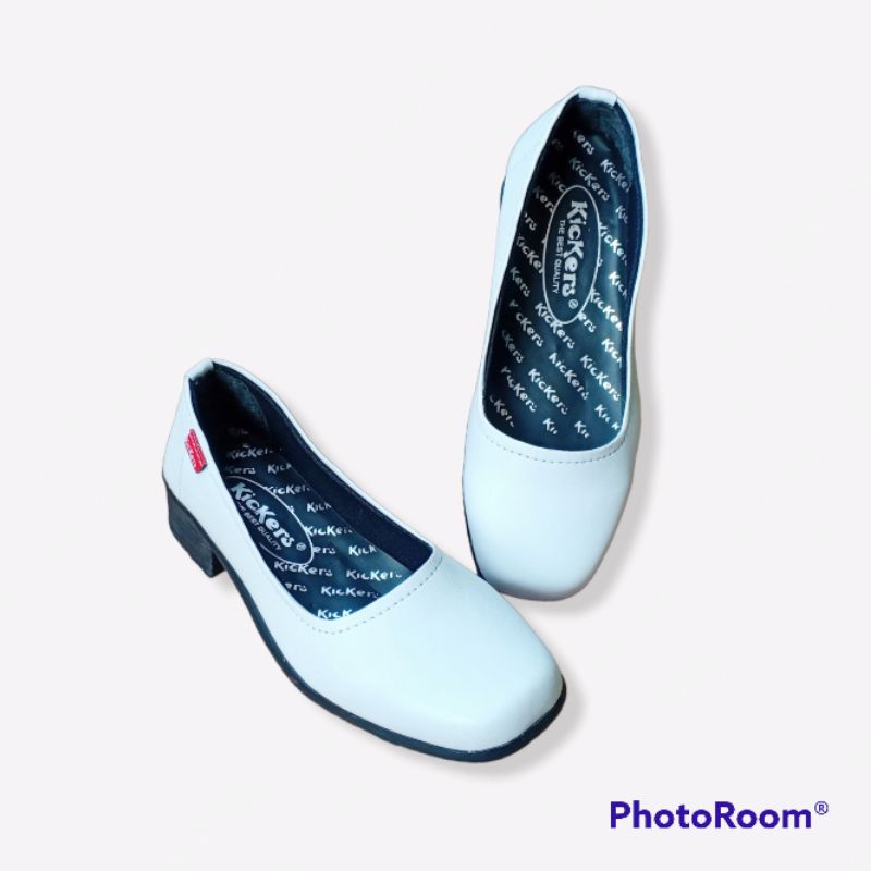 PS3P Sepatu Pantofel Wanita Putih Polos Hak 3 Cm Heels Formal Kerja Bidan Perawat