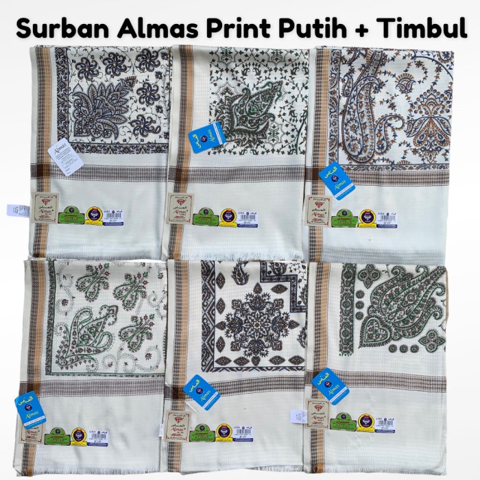 Sorban Sorban Exclusive Kashmiri Almas Print Putih(C3T7) Sorban Wadimor Hitam Putih Sorban Rida Yama