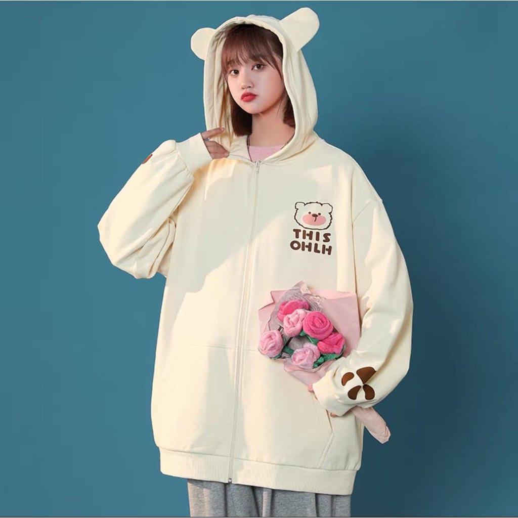 This Bear Zipper l Jaket Ziper Basic Wanita Remaja OOTD Casual Daily Premium