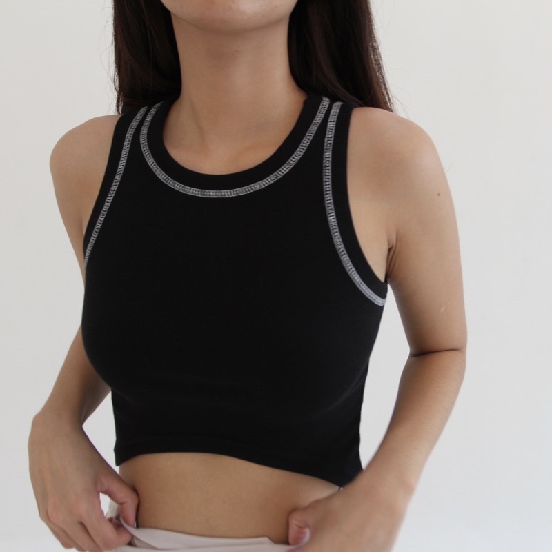 RUE TOP | Ribbed Knit Racer Oval Cut Tank Tanktop Summer Stretch Rib Top SOMA