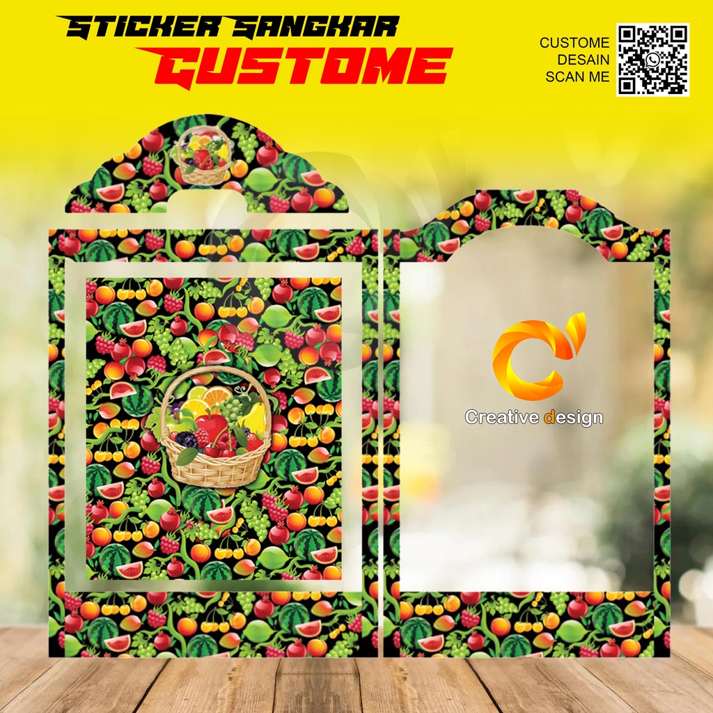 STICKER DECAL SANGKAR KOTAK MOTIF BUAH
