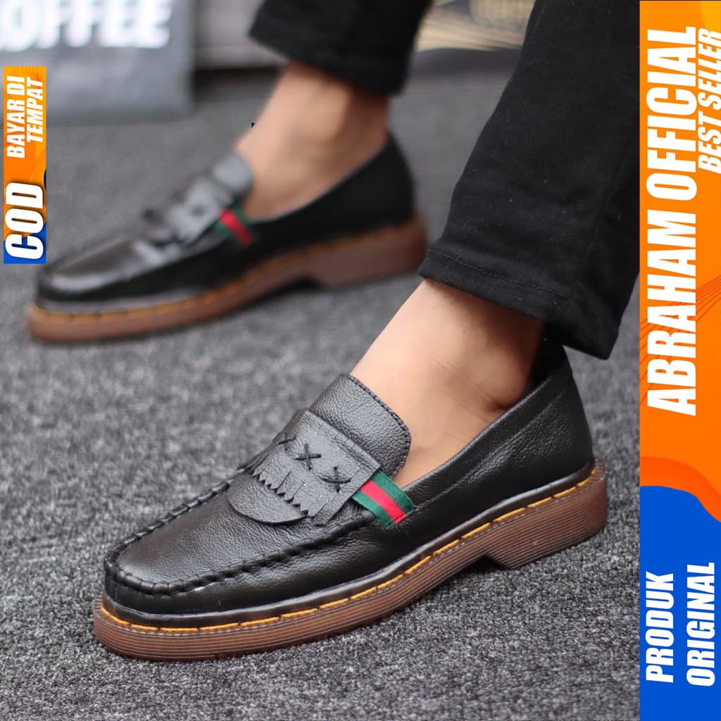 Sepatu Pantofel Docmart Low Boots Kulit Asli Hitam Formal Kerja Pria Abraham Mogi