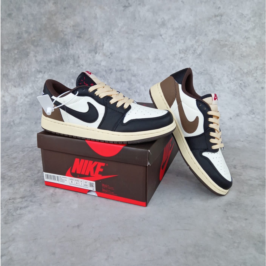 SEPATU NIKE AIR JORDAN 1 LOW TRAVIS SCOTT DARK MOCHA ORIGINAL BNIB FULL TAG BARCODE MADE IN VIETNAM