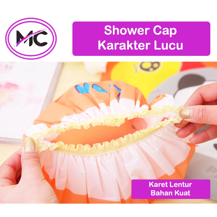 Shower Cap Karakter Kartun Topi Mandi Keramas Lucu Penutup Rambut Cover Kepala Waterproof Anti Air Praktis Murah