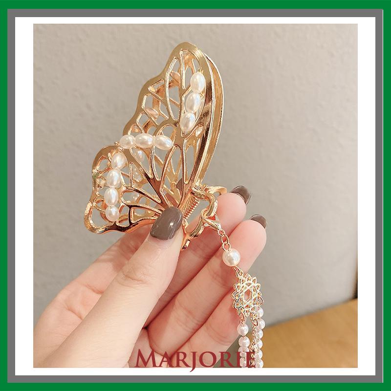 INS Korean Jepit rambut Square Acrylic Hair Claw Clip girl Women Fashion Gold Geometric Hairpin Pita Mutiara-MJD