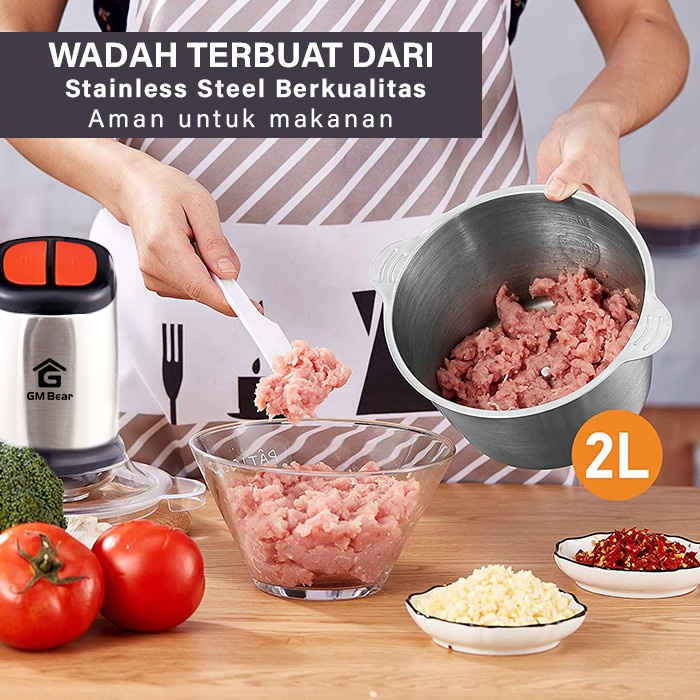 GM Bear Blender Elektrik Penggiling Daging Stainless Steel 2L 1254 - Chopper Meat Grinder