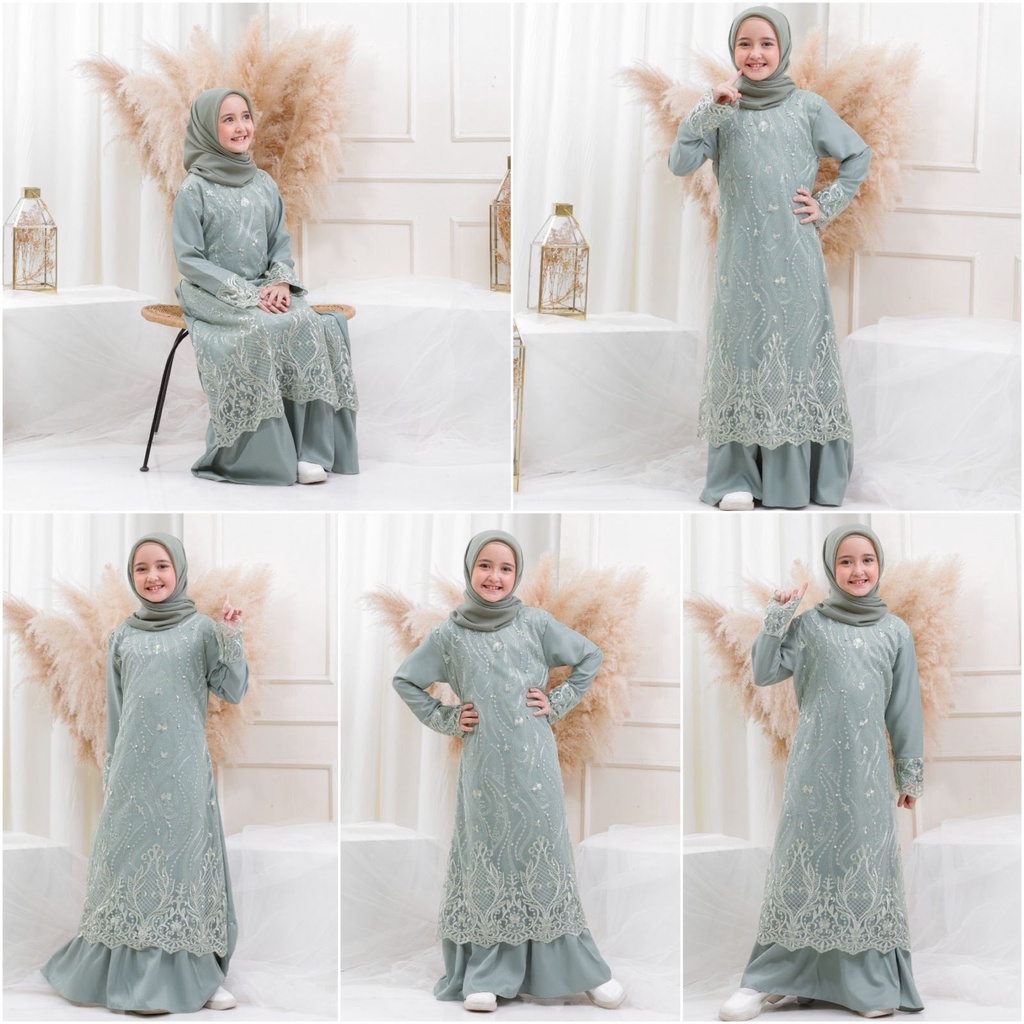 GAMIS MITHA ANAK MAXI TANGGUNG 9-12th DRESS MUSLIM REMAJA BRUKAT TILE BORDIR LEBARAN IDUL FITRI PRAMITHA ANAK BROKAT