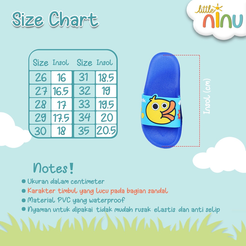 LITTLE NINU Sandal Jelly Anak Slip On Slipper Duck Karakter Bebek