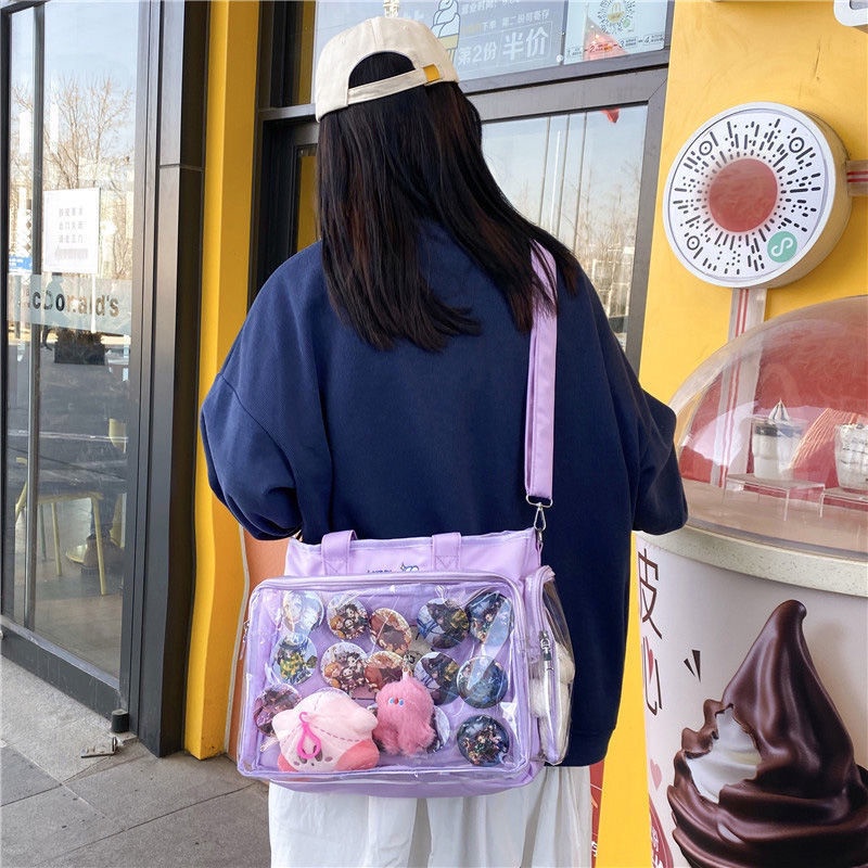 ❀☏◙Sera Jepang Lucu Kapasitas Besar Jk20cm Tas Boneka Wanita Bar Tas Mahasiswa Baru Transparan Satu Bahu Messenger Tangan Tas Sakit