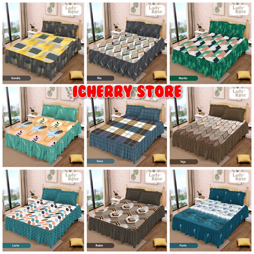 3in1 Sprei Lady Rose 3D Rumbai King 180x200 Queen 160x200 Motif Kandia, Martin, Robin, Rio, Teja, Ta