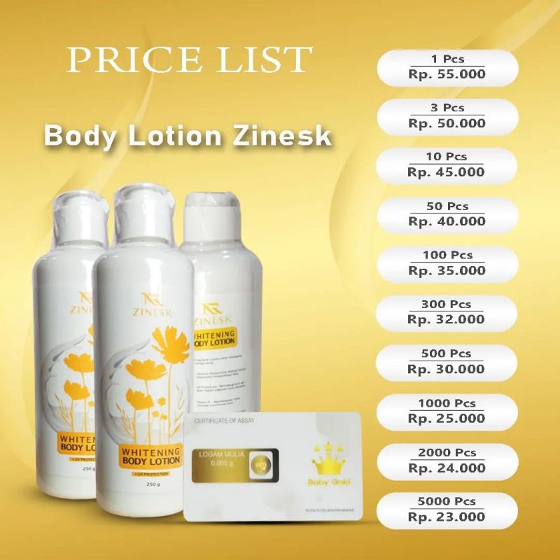 BPOM ZINESK WHITENING BODY LOTION PEMUTIH BADAN CEPAT DOSTING